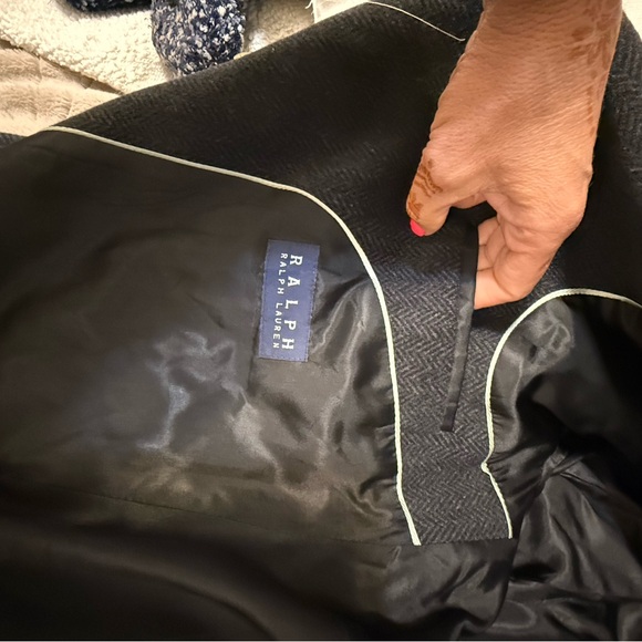 Vtg Ralph Ralph Lauren Overcoat Wool  Dark Gray Black Herringbone Mens 48R - Picture 8 of 14